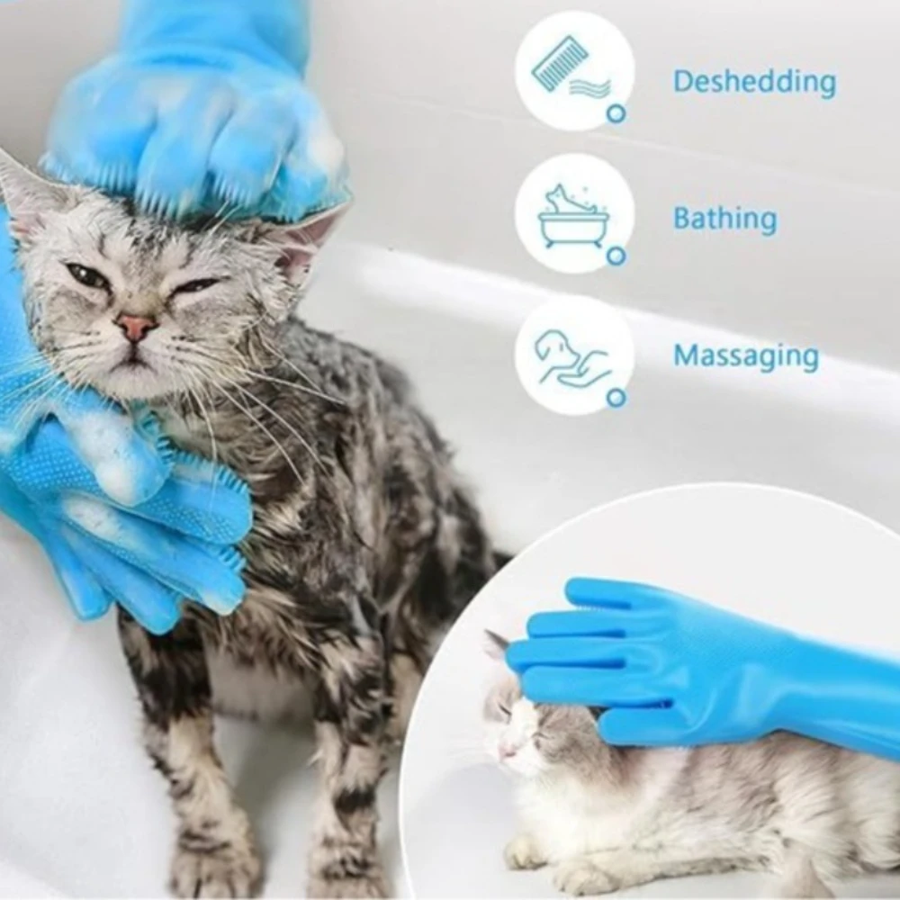 2PCS Silicone Pet Grooming Gloves – Soft Massage & Hair Removal Bathing Gloves for Dogs & Cats