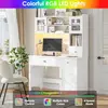 Computer Desk with Hutch, White Desk with Drawers and Power Outlet, Study Desk, Writing Desk with 3 Doors and 3 Drawers, Combina 4