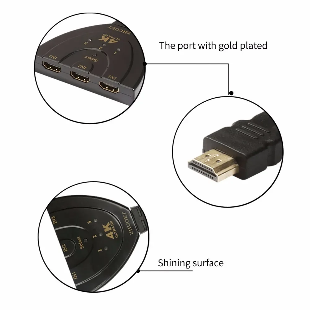 Mini 4K 1080P 3 Input 1 Output HDMI-Compatible Switch Switcher Splitter Port For PC TV Media Box DVD Player S03