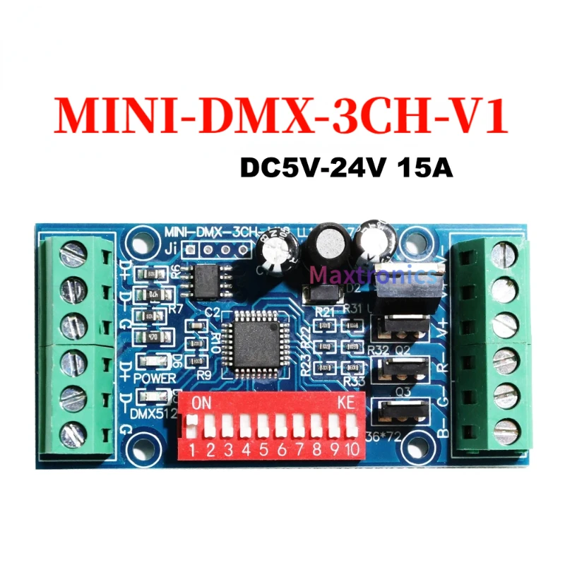 NEW MINI 3CH DMX512 RGB LED Decoder DMX Controller 3Channe 5A/CH MAX 15A MINI-DMX-3CH-V1 for LED Strip/ Module Lights DC5V-24V