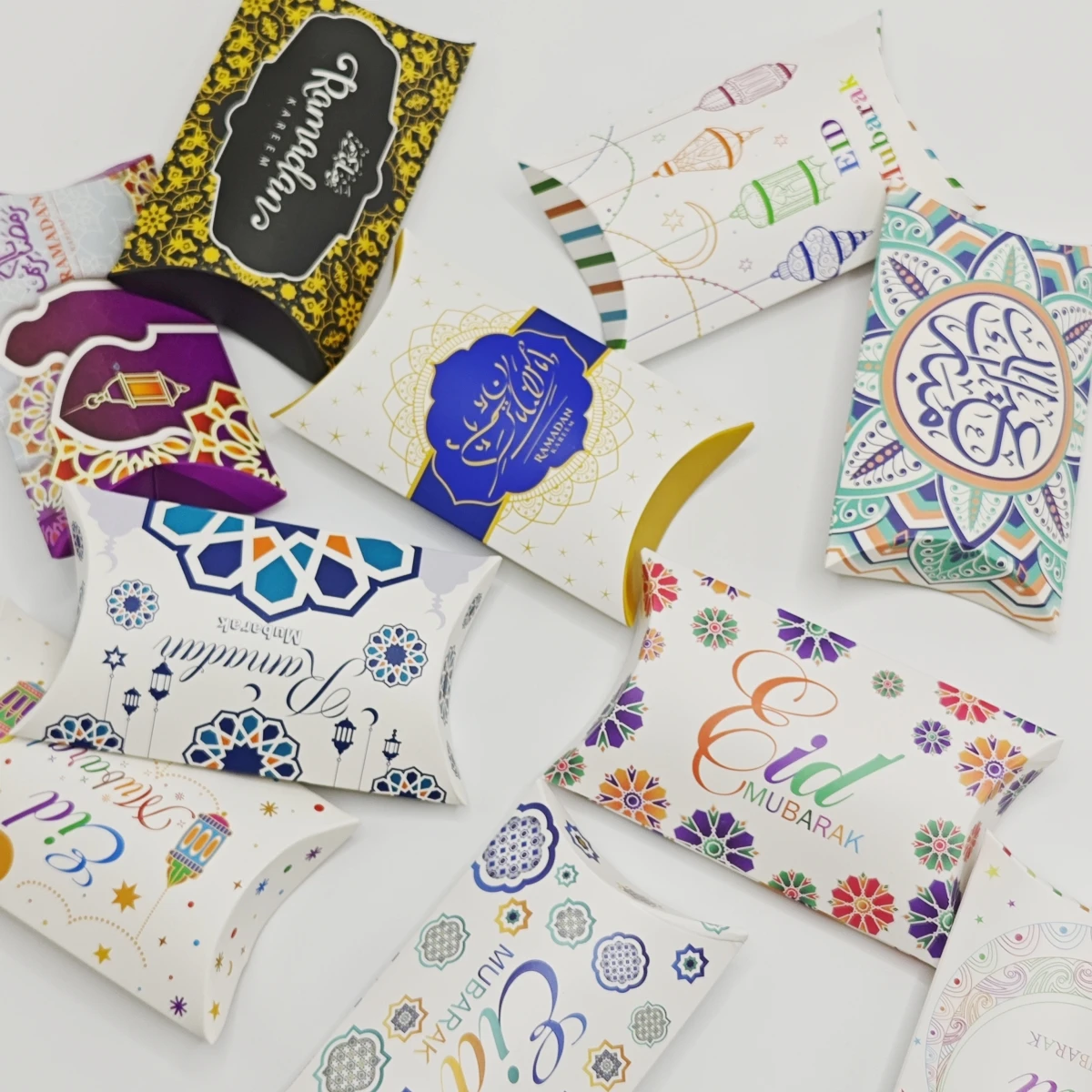 10pcs Eid Mubarak Gift Bag Box Pillow Candy Cookie Chocolate Paper Box Ramadan Kareem Decoration Islam Muslim Party Gift Decor