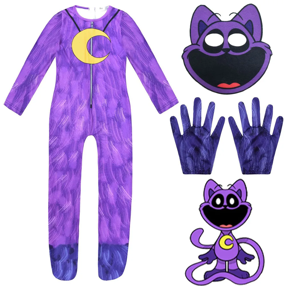 Smiling Critters Cat Cosplay Costumes Smiling Critters CATNap Accion Jumpsuit Halloween Carnival Party Dress Up Suit for Kids