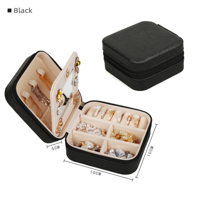 Portable Jewelry Storage Box Leather Case Boxes Travel Organizer Display Earrings Necklace Ring Jewelry Storage Organizer