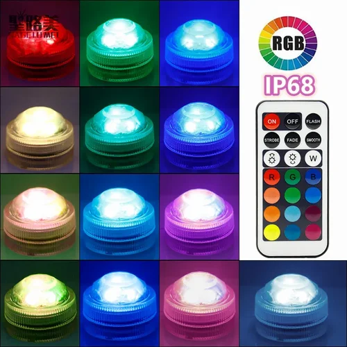 원격 제어 RGB 잠수정 조명, IP68 배터리 작동, 수중 야간 램프, 꽃병 그릇, 수영장, 야외 정원 파티, 21 키 2