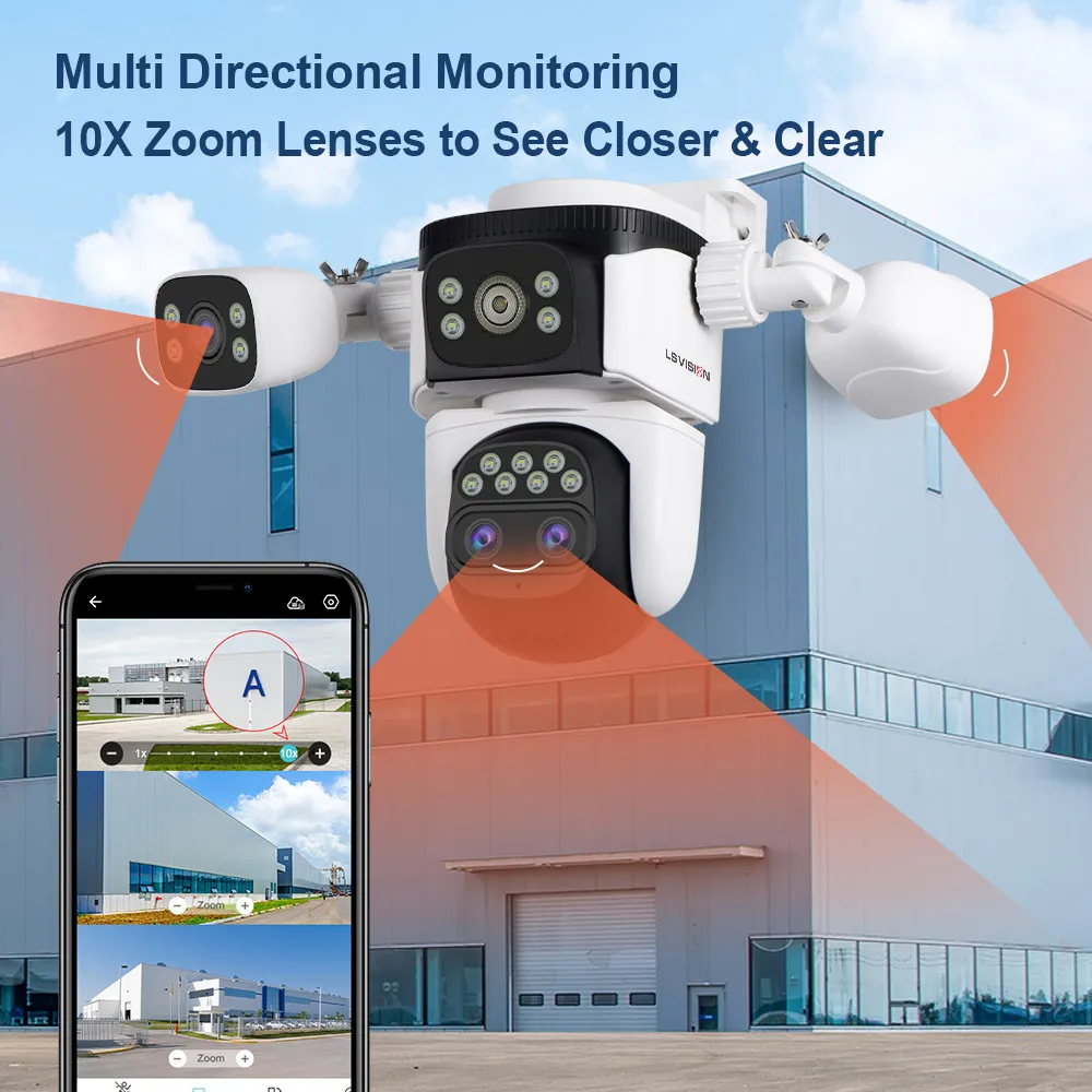 LS VISION 10K Three Screen WiFi Security Camera Outdoor 10x Zoom Auto Tracking Wifi Surveillance Cameras CCTV 360°PTZ IP Camera 3