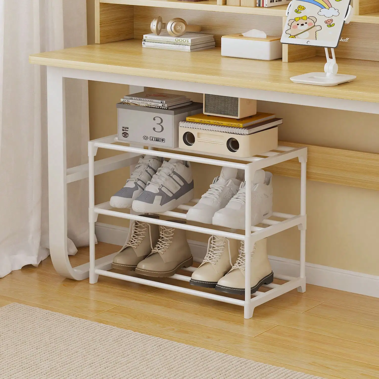 Shoe Rack 1pc Multifunctional Shoe Rack Under The Bed Removable Storage Rack Resistant Nail-free Installation Storage Racks