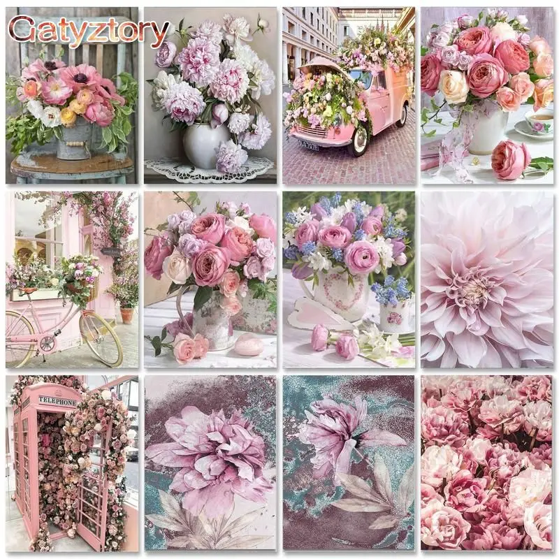 

GATYZTORY Frame DIY Painting By Numbers Pink Flower Paint By Numbers Kits For Adults Modern Home Wall Art Picture Diy Gift Arts