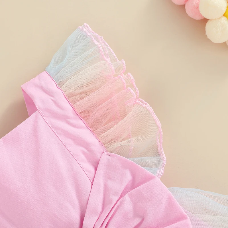 공주  플라잉 슬리브 롬퍼 드레스 여아용, 컬러풀한 메쉬, 나비 매듭 바디수트, , , 생일 파티 의류