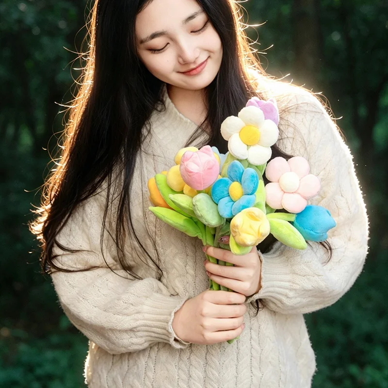 봄꽃 시리즈 봉제인형 아름다운 실물같은 튤립 해바라기 봉제인형 부드러운 봉제 다채로운 꽃인형 귀여운 집꾸미기 소품