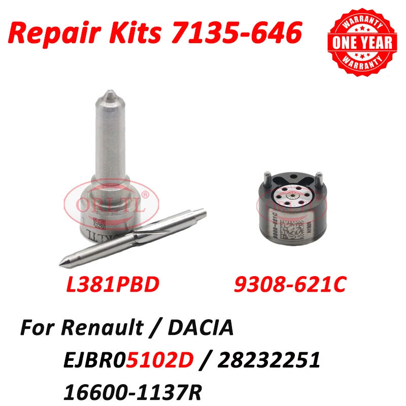 

7135-646 Repair Kits Diesel Nozzle L381PBD Control Valve 9308-621C For Renault Injector EJBR05102D 166001137R 28232251
