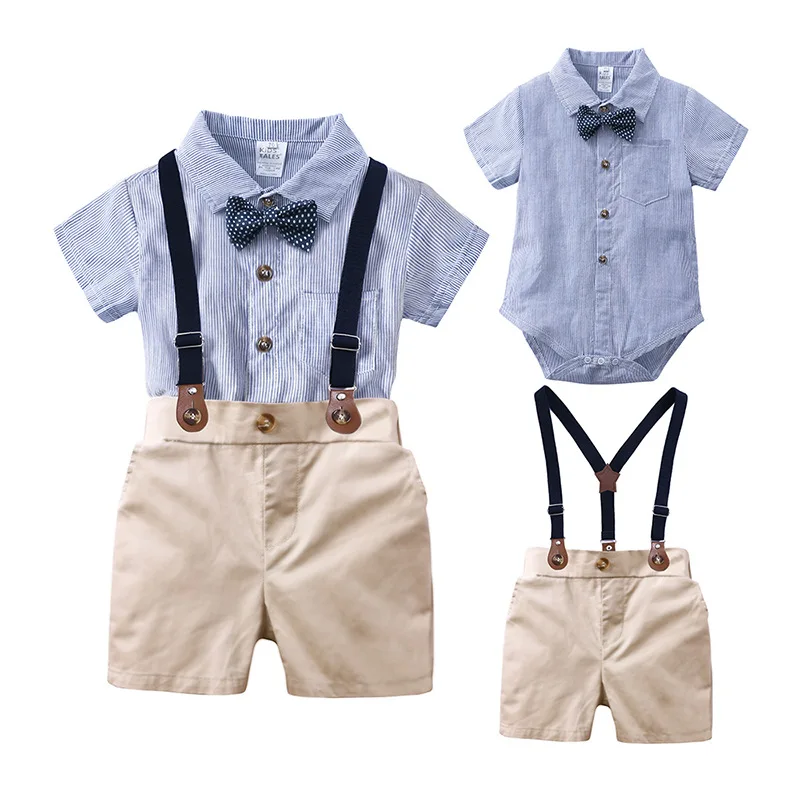 

Children's Clothing for Boys Baby Child Suit Boy's Striped Climbing Suit Suspenders Bow Tie Gentleman's Three-piece Suit