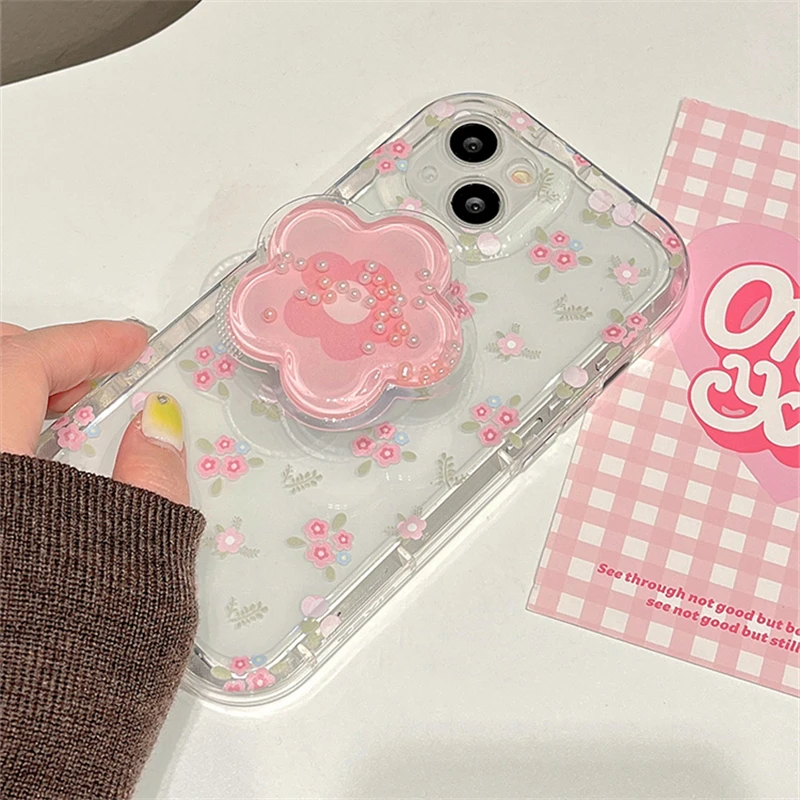 Charming Pink Quicksand Flower Phone Case with Soft Cover