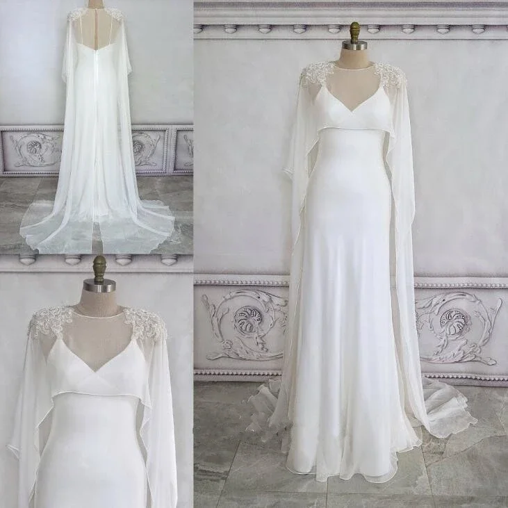 Chiffon Wedding Wraps Shawls For Bride Ivory bridal Bolero White Jackets