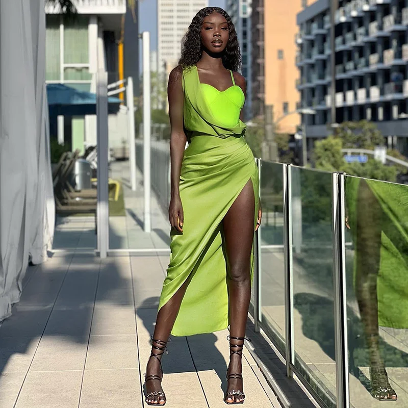 

Nidanssi Fashion Temperament Satin Slim Long Dress Women Summer Sexy Irregular Backless Sling Dress Elegant Evening Party Dress