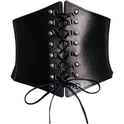 Black Lace - Up Elastic Corset Waist Belt - 70cm (Black)