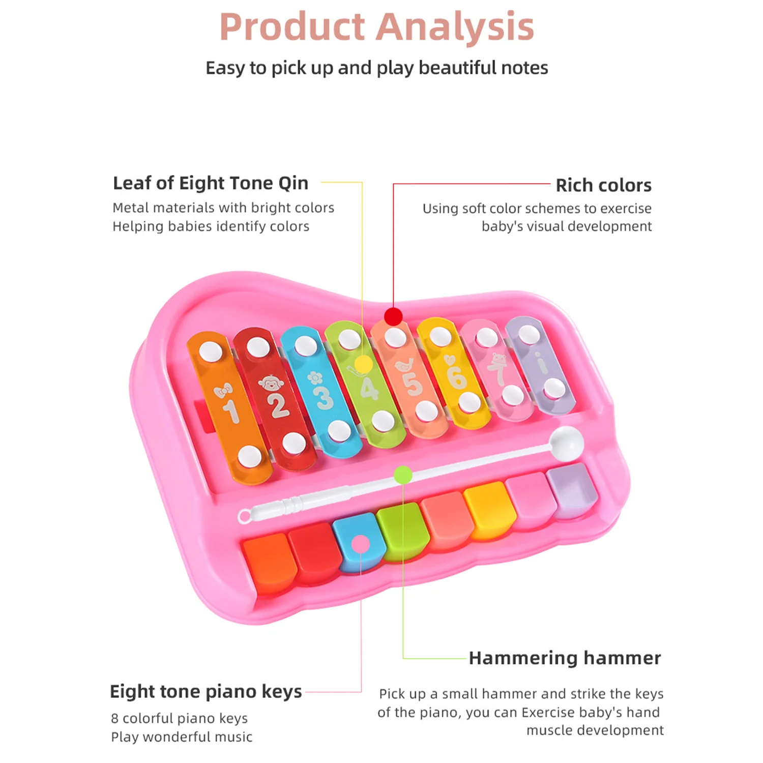 Children's piano toys, eight tone hand percussion instruments, fun music playing, two in one percussion instrument 5