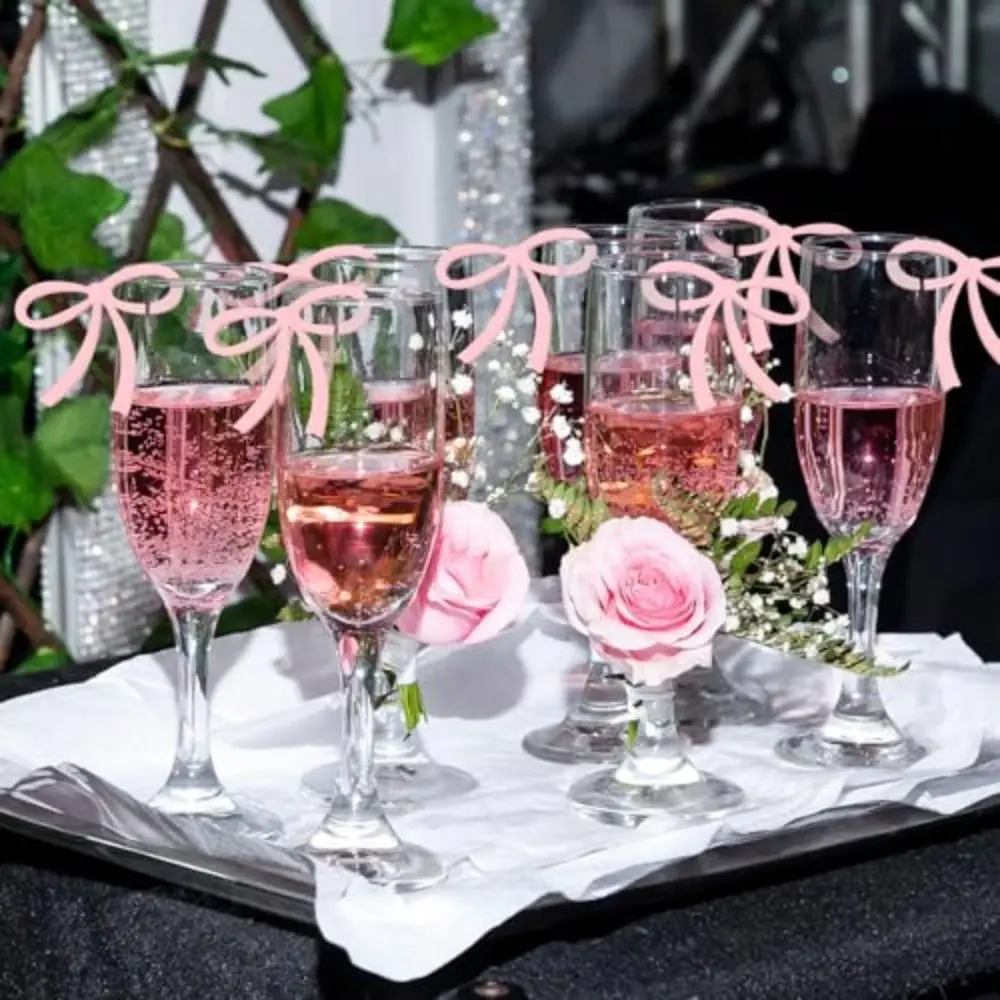 5/10/12Pcs Cute Reusable Bows Drink Tags DIY Universal Acrylic Bow Tag Bottle Identifiers Party Supplies