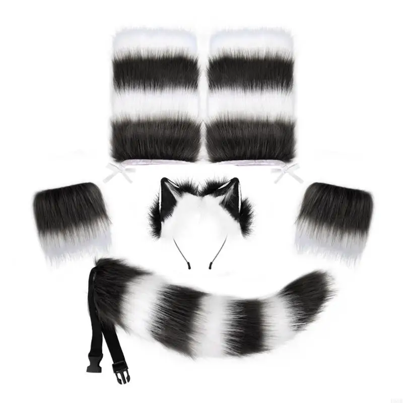 H58E Wolf Ear Headband Long Tail Anime Cosplay Costume Accessories for Kid Adult