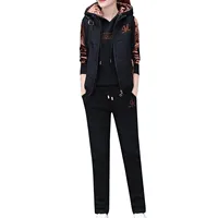 Survêtement Simple pour femmes, épais, taille élastique, lettre imprimée, sweat à capuche, pantalon de Jogging, gilet à fermeture éclair, résistant au froid, 3 pièces/ensemble 5