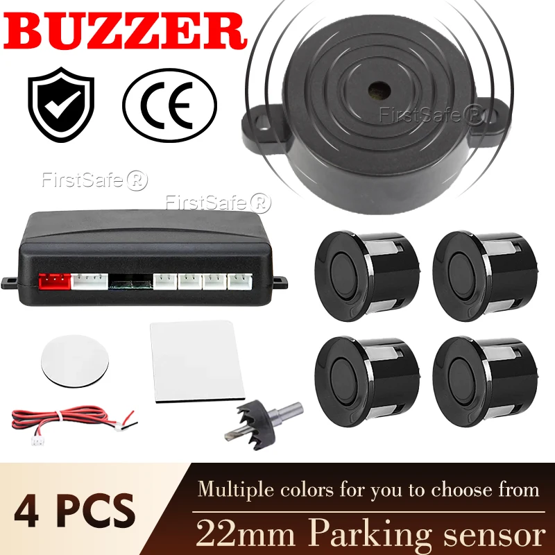 Parking Sensor Kit Buzzer 22mm 4 Sensors Reverse Backup Radar Audible Alert Indicator Probe System 12 Colors 12V