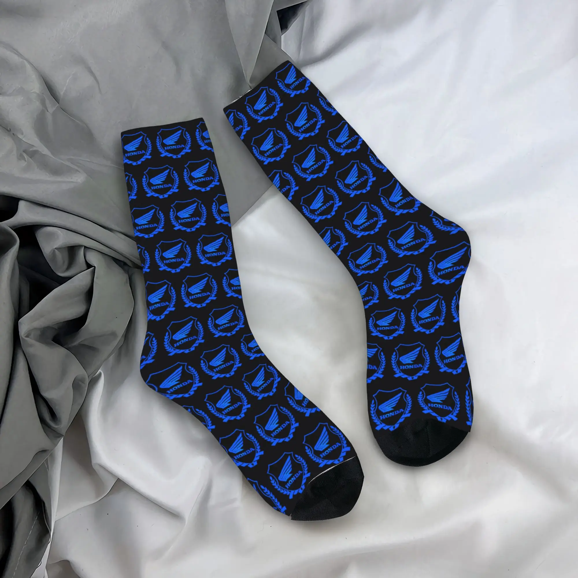 Custom Cool Printing H-Hondaes Racing Motocycle Socks for Men Women Stretch Summer Autumn Winter Logo Crew Socks for cycling socks, winter socks