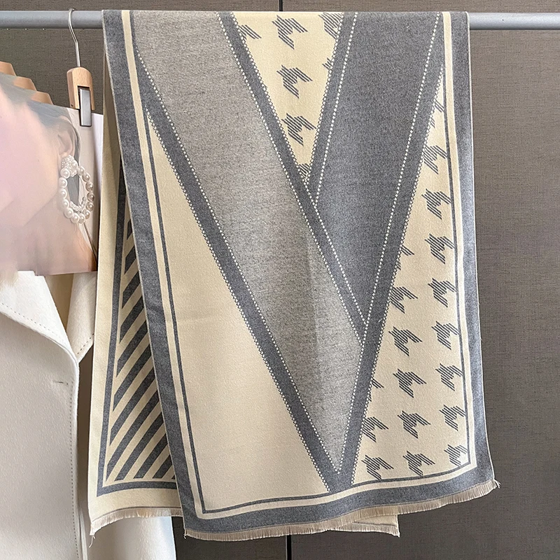 

Warm Pashmina Blanket Women Scarf Winter Cashmere Geometry Print Travel Casual Shawl Wraps Bufana with Tassel Fashion Echarpe
