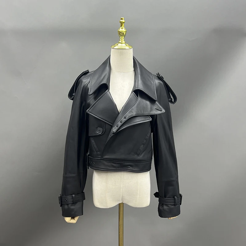 

Женская Короткая кожаная куртка, укороченный жакет из натуральной кожи, Байкерский стиль, 2024