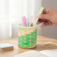 DIY Bamboo Weaving Pen Holder Material Kit Handmade Desktop Stationery Storage Bucket Craft Supplies for Gift Home Office Decor 3