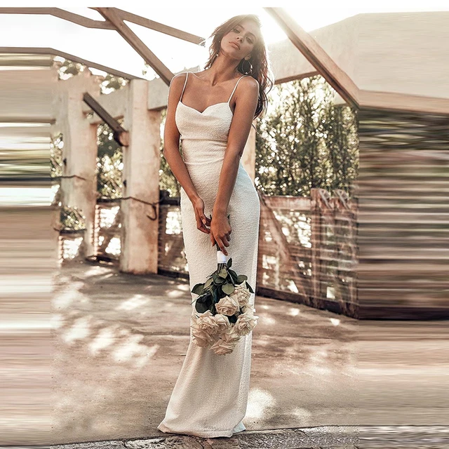 Spaghetti Straps Sexy Wedding Dress for Bride Backless Split Slide