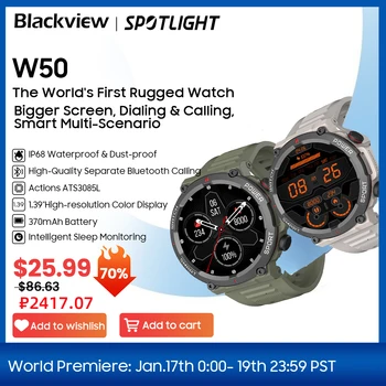 Blackview 스마트 워치 W50 방수 스마트 워치, 건강 및 피트니스 추적 시계, 블루투스 통화, 새로운 버전
