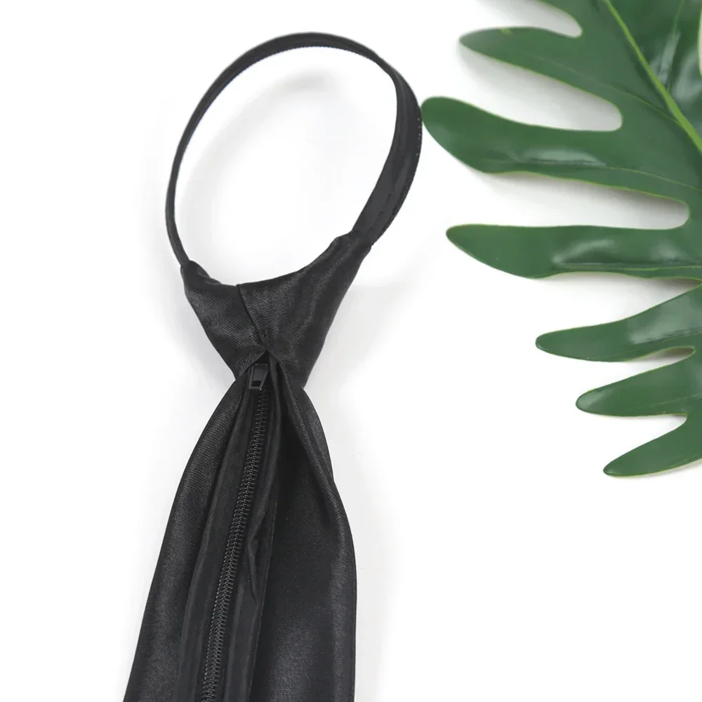 Women Zipper Ties Black Retro Silky Narrow Men Neck Tie Slim Smooth Bow Tie Korean Style Simple Elegant All-match Trendy neck tie