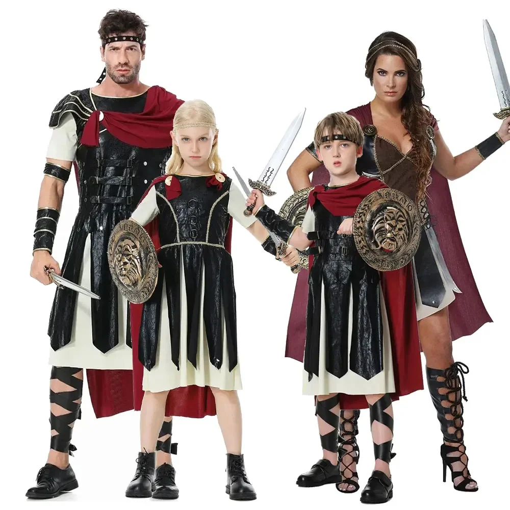 Antico Romano Spartan Warrior Gladiator Cosplay Outfit Kid Women & Men Knight Fixis Caesar Stage Show Costume Di Halloween