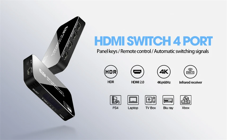 HDMI-compatible Switch 4K Switcher 4 In 1 Out Full HD 1080P Video Cable Splitter