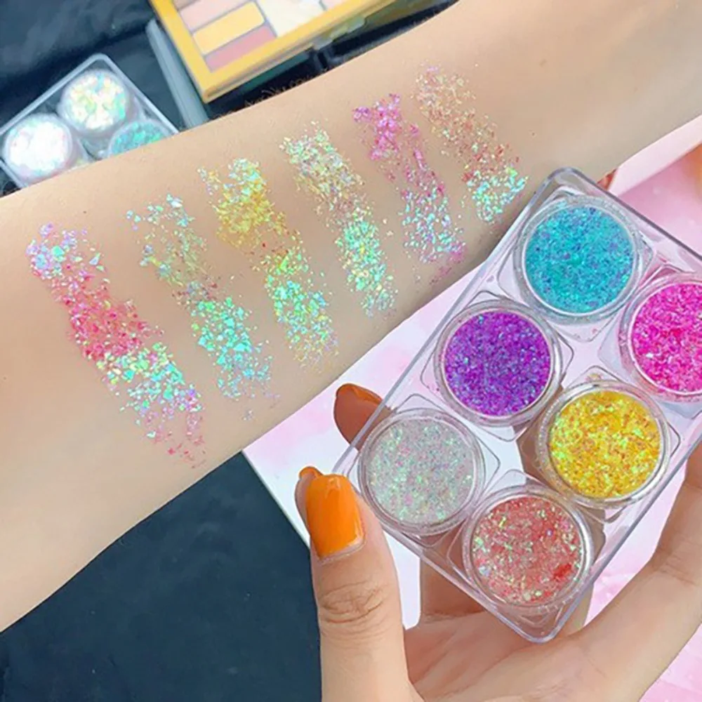 thumbnail image 1 of 6Jars/Set Cute Colorful Eyeshadow Glitter Gel Face Hair No Glue Required Body Nail Glitter Gel Stage Heart Star Moon Sequins, 1 of 4