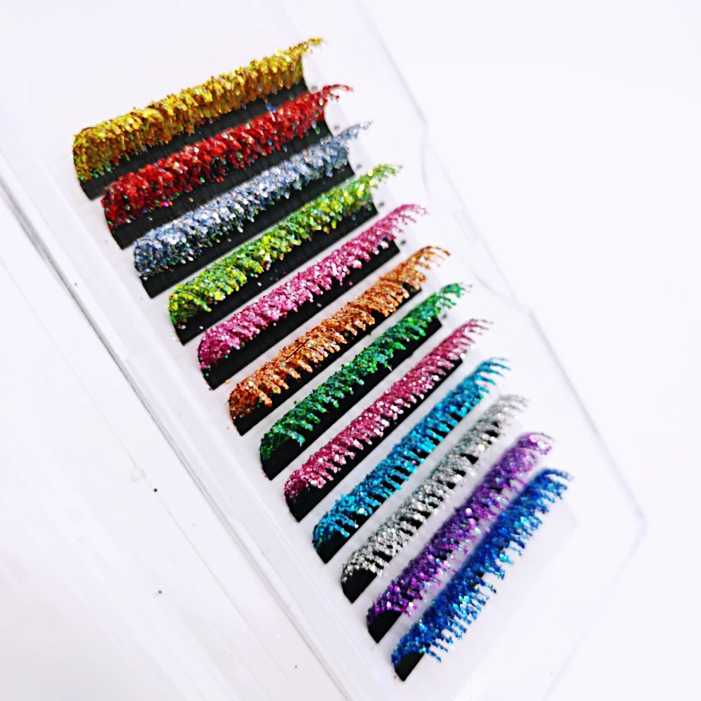 

Mix Colors Glitter False Eyelash Extensions Halloween Party Shiny Faux Mink Russian Volume Individual Lashes Christmas Makeup