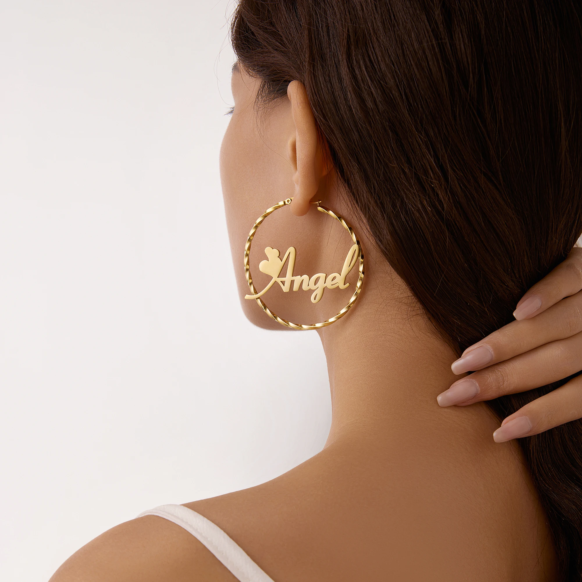 DIY Women's Round Thread Letter Stainless Steel Earrings Electroplated 18K Gold Name Earrings Women's Jewelry Gifts