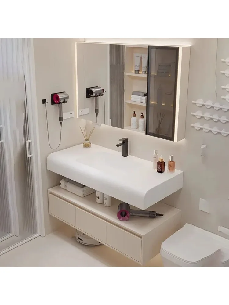 French Light Luxury Cream Style Bathroom Cabinet Washbasin Combination Modern Minimalist Skin Integrated Toilet Furniture YX50BC