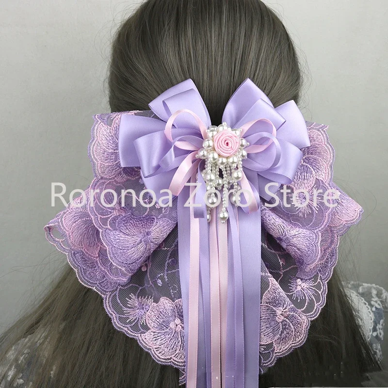 

Pearl Lace Big Bow Hairpin Spring Chuck Flower Ornament Hair Hoop Anime Maid Cosplay Headband Lolita Headwear Hair Accessory