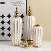 Ceramic Checkmate Jar Flower Vase Geometric Gold Edge Ginger Jar Storage Tank China Pot Porcelain Home Decoration Accessories 1