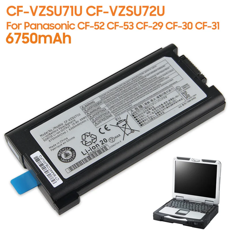 Batteria Di Ricambio Cf-Vzsu71R Cf-Vzsu71U Cf-Vzsu72U Per Panasonic Cf-52 Cf-53 Cf-29 Cf-30 Cf-31 Batteria Ricaricabile 6750Mah