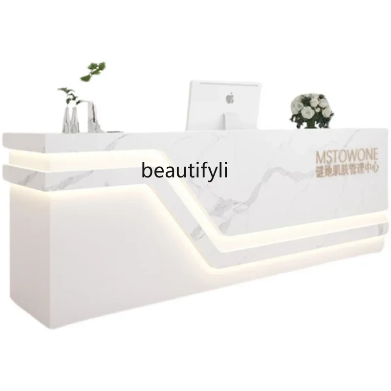 

Company Reception Desk Simple Modern Beauty Salon Bar Cabinet Table Custom Paint Cashier Shop Small