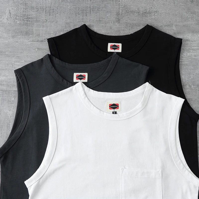 

2022 Summer New Japanese Retro Sleeveless Round Neck Pocket T-shirt Men's Fashion Pure Cotton Washed Old Casual Sports Vest Top