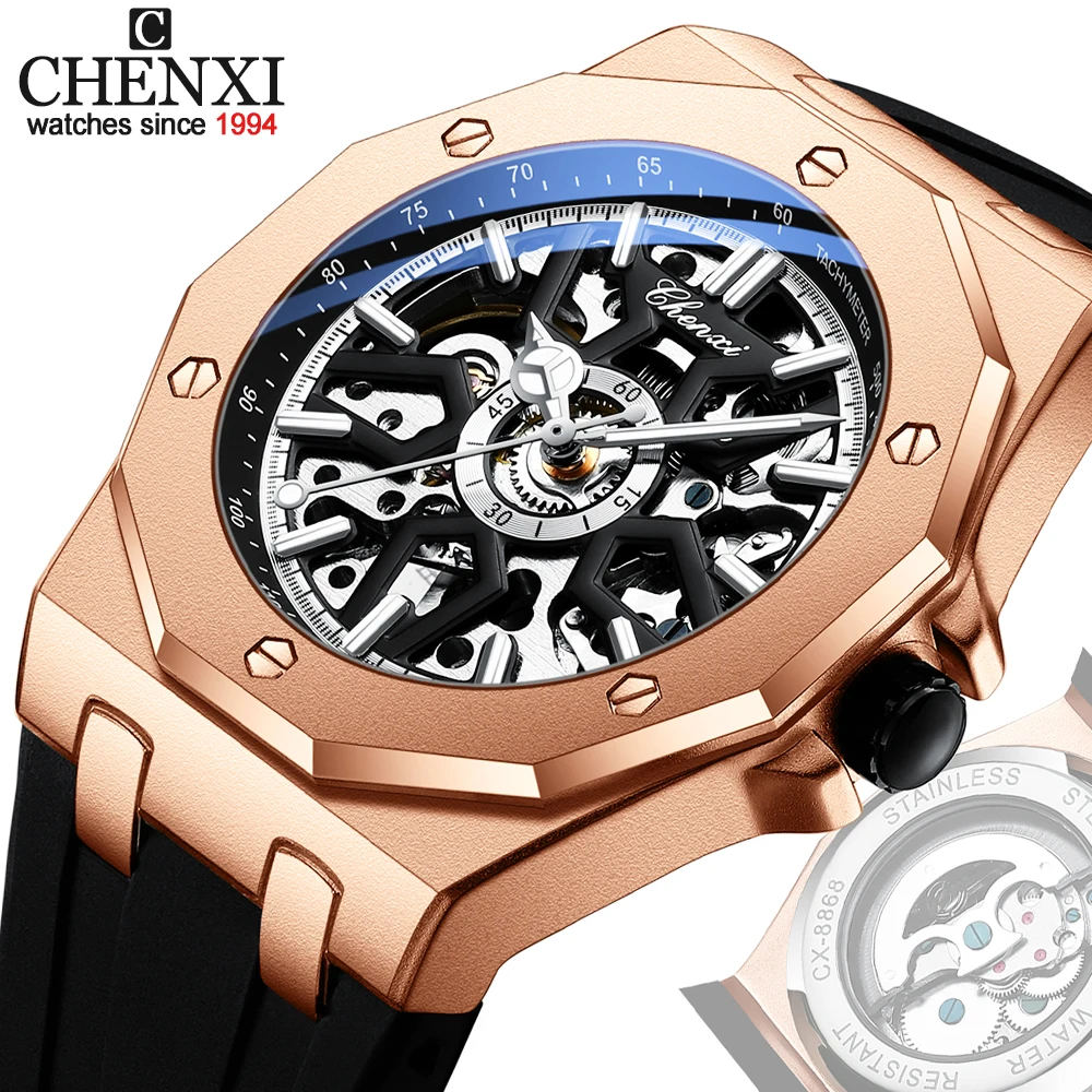 

CHENX Mens Watches Fashion Automatic Mechanical Watch Tourbillon Sport Clock Casual Business Retro Wristwatch Relojes Hombre