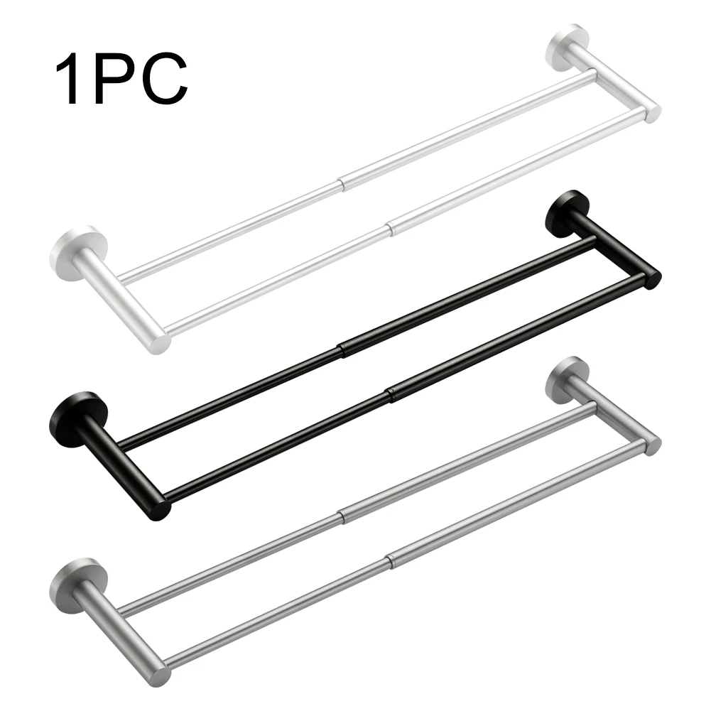 Towel Bar Modern Stainless Steel Rail Adjustable Length Rack Wall Mounted Washroom Kitchen Durable Bathroom Hanger Double Rod