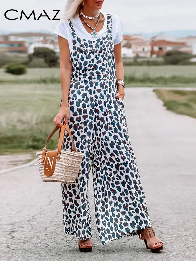 

Женский комбинезон без рукавов с принтом, с широкими штанинами