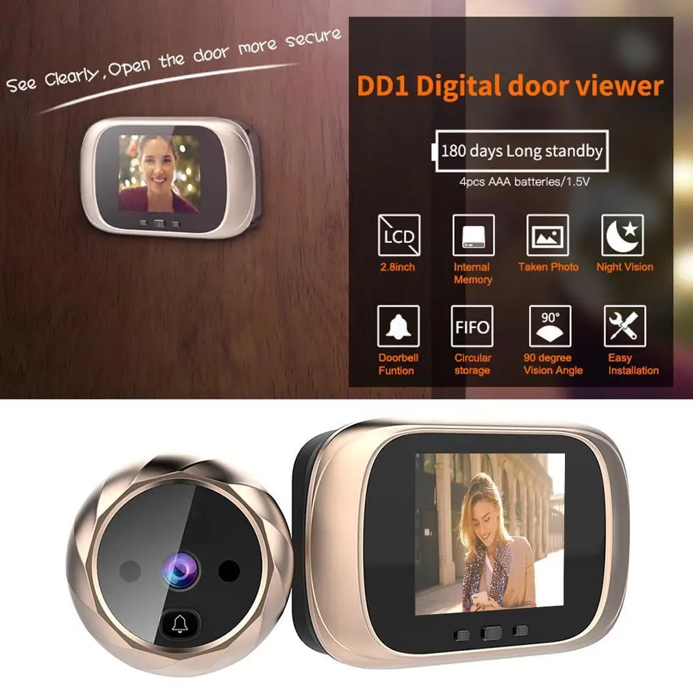 TFT LCD 스크린 디지털 초인종, 90 ° 문짝 눈 초인종, 0.3MP IR 전자 구멍 문짝 카메라 뷰어, 야외 문짝 벨, 2.8 인치