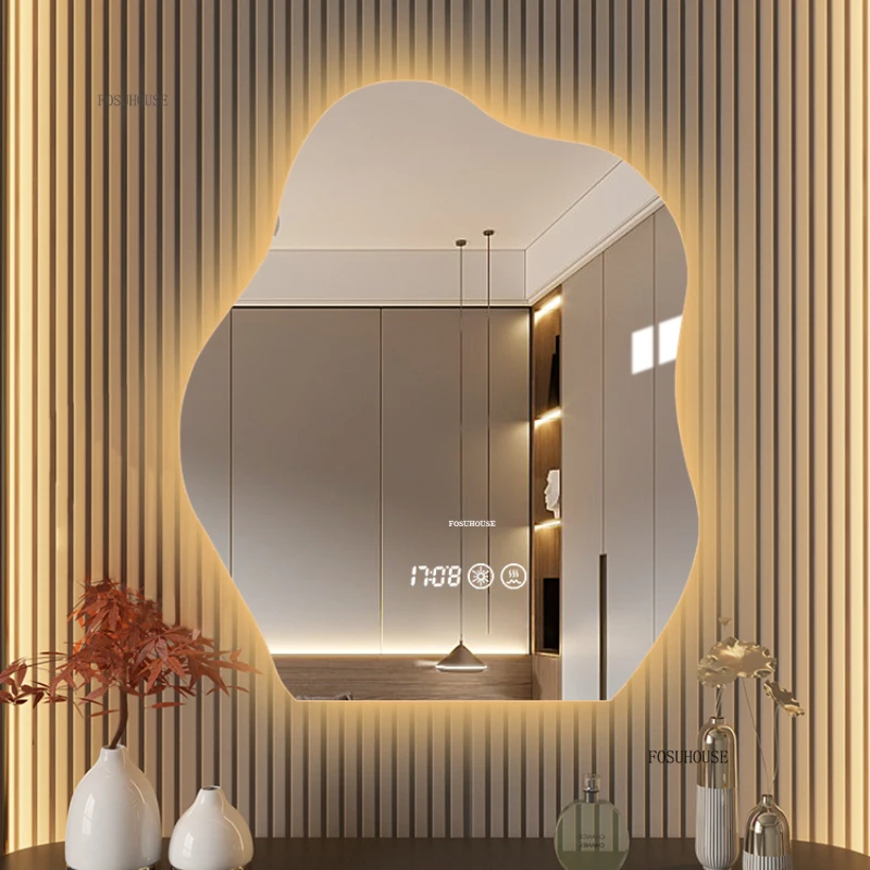 Nordic Light Luxury Shaped Bath Mirrors Modern Designer Smart Bathroom Makeup Mirrors Wall Mounted Cloud Shape Bathroom Mirrors