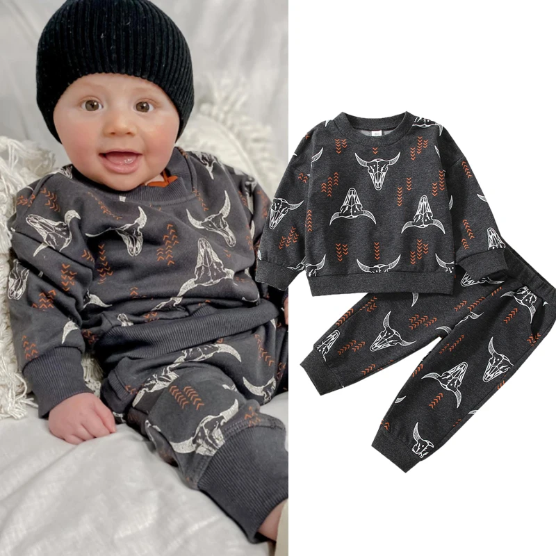 

2022-06-30 Lioraitiin 0-5Years Toddler Baby Boy 2Pcs Casual Clothing Set Autumn Long Sleeve Animal Printed Top Long Pants