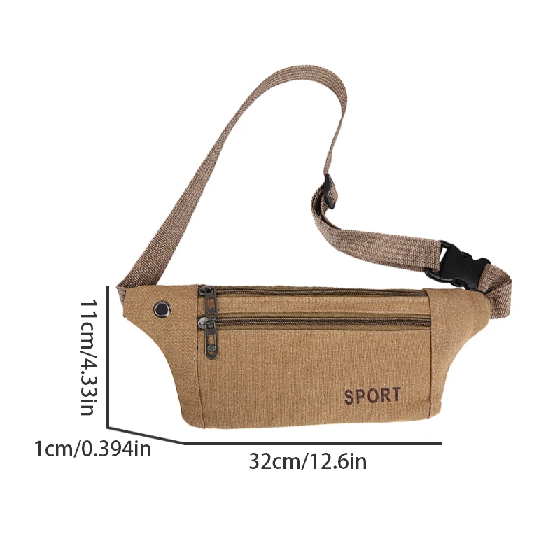 1 men's waist bag with zipper and adjustable shoulder strap, suitable for neutral sports such as hiking, running, and outdoor ac