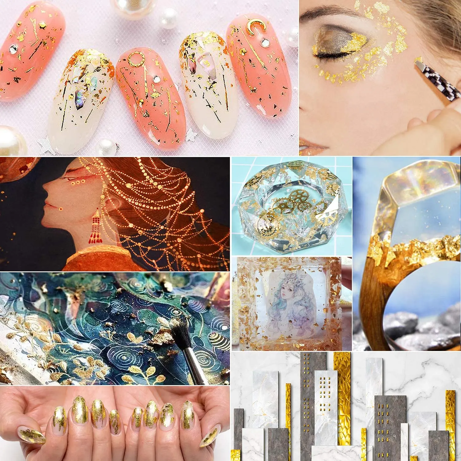 Gold and Silver Imitation Copper Foil Flash Foil 3 Grams 3 PCs Nail Decoration DIY Loose